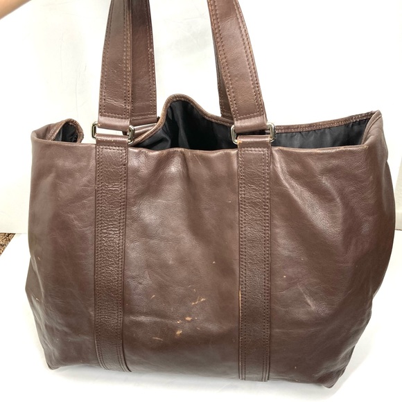 Y2K Marc Jacobs Large Brown Leather Horizontal Tote Bag  22x17" Big Tote - Picture 3 of 16